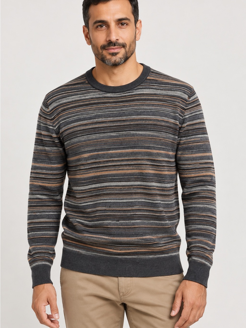 Alberto Men’s Merino Wool Blend Herringbone Crewneck Sweater Size 52 / Large NWT